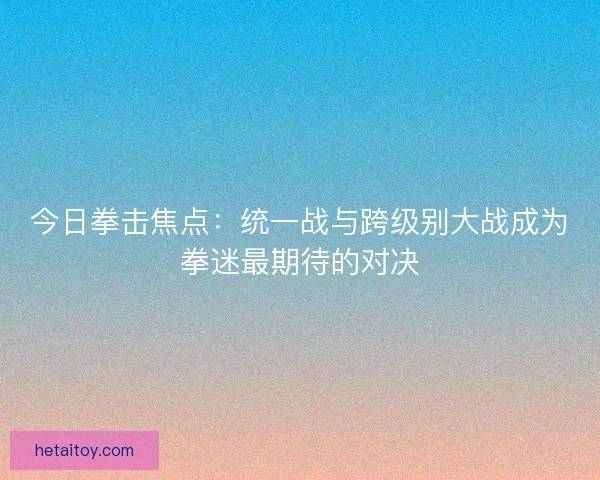 今日拳击焦点：统一战与跨级别大战成为拳迷最期待的对决
